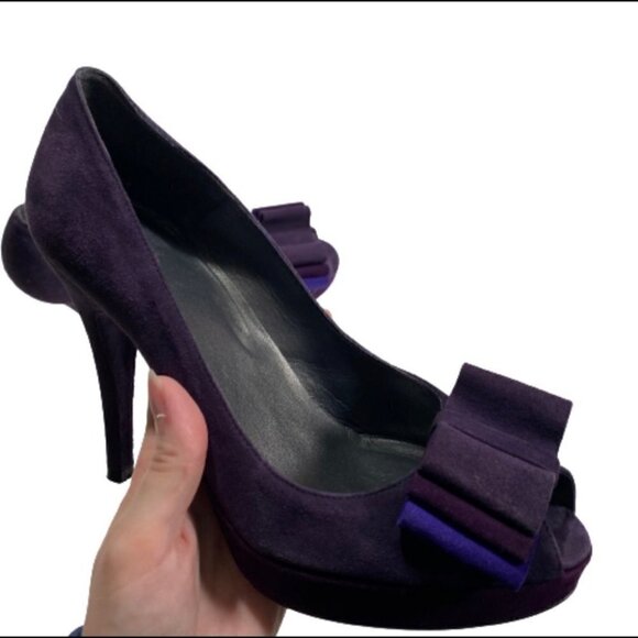 Stuart Wietzman Backpage Pumps Purple Suede Chunky Platform Heels - Picture 1 of 7